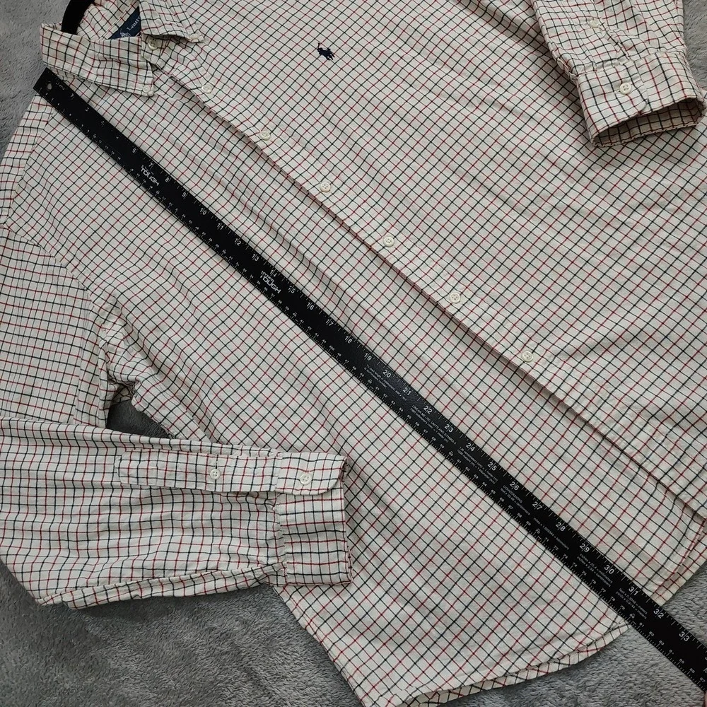 Polo Ralph Lauren Custom Fit Men's XL Ivory Blue Red Check Cotton Button‎ Down